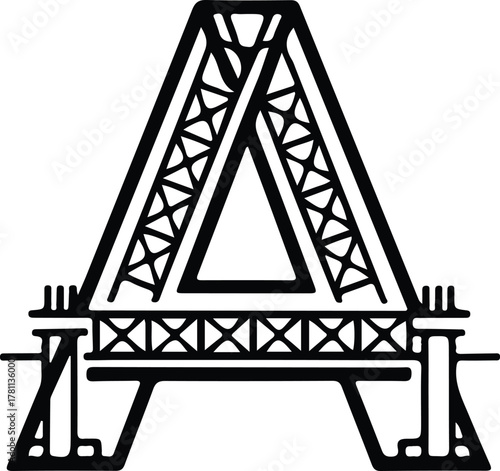 Architectural stylized letter a design resembling a bridge or iconic tower structure, monochrome outline illustration.