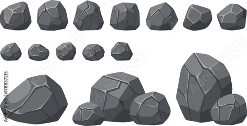 Assortment of grey stone and rock illustrations
