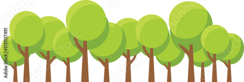 Cartoon green forest landscape, flat vector illustration of nature trees, eco friendly environment background, summer foliage design concept art