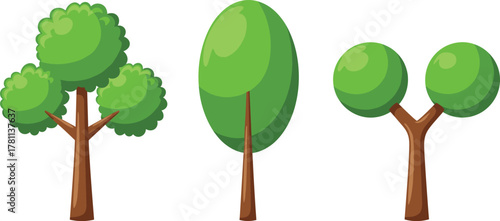 Cartoon green trees illustration, flat vector forest design, eco friendly nature background, simple summer foliage art for environment concept