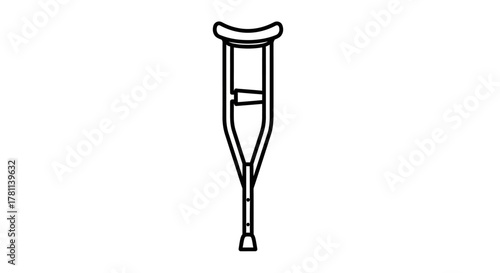 A minimalist line drawing of a single forearm crutch, shown against a plain white background.