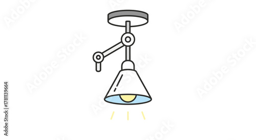 Illustration of a modern adjustable ceiling light fixture with a conical shade and visible light.