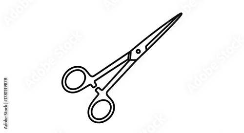 Line drawing of a surgical clamp or hemostat, angled on a white background.