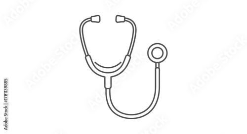 Simple line drawing of a stethoscope, representing medical examination and healthcare.