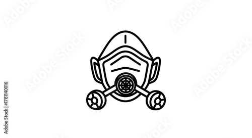 A line drawing of a respirator mask with a valve, shown centered on a white background.