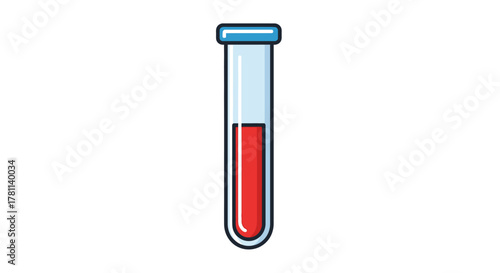 A test tube with red liquid, possibly blood, against a white background.