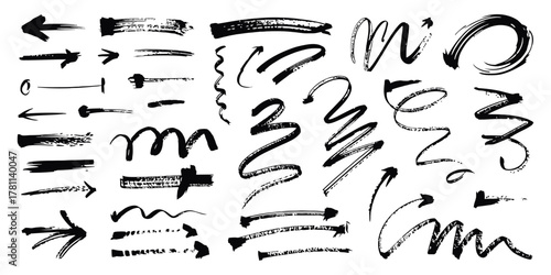 Crayon Scribble and Doodle Set – Hand-Drawn Arrows, Underlines, Curved Lines, and Charcoal Ovals for Sketch, Infographic, Journal, or Creative Design