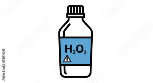A simple illustration of a bottle containing hydrogen peroxide, a common chemical.