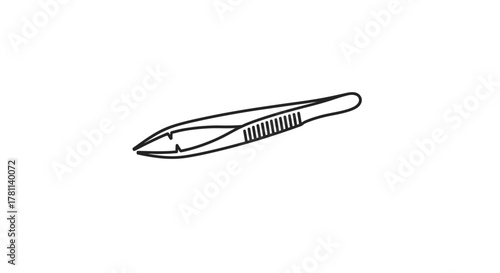 A simple line drawing of a pair of tweezers isolated on a white background.