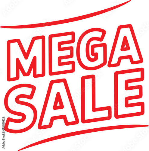 Grab incredible deals during this massive sale event with bold red typography and dynamic graphic elements, perfect for advertising promotions and discounts.