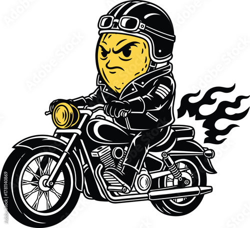 Silhouette Biker riding motorcycle cartoon vector illustration