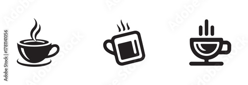 Modern coffee cup icon set,  silhouette collection with steam,  symbols cup cafe logo, vector illustration EPS 10.