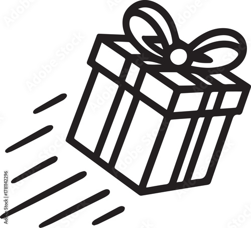 Surprise gift box with bow in motion, suggesting fast delivery and exciting unexpected presents for any celebration.