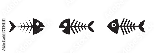 Simple fish bone icon, fish bone logo, fishbone silhouette swimming, silhouette fish vector icon, vector illustration EPS 10