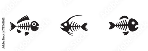 Simple fish bone icon, fish bone logo, fishbone silhouette swimming, silhouette fish vector icon, vector illustration EPS 10