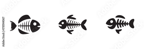 Fish bone icon set, fish skeleton logo icon, fish bone silhouette vector set, fish skeleton, vector illustration EPS 10.