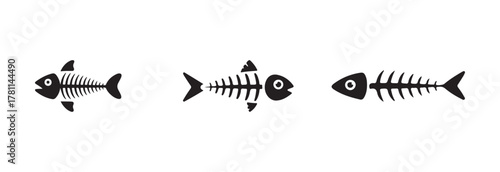 Fish bone symbol, various fish bone skeletons, fish bone collection for web, mobile apps, vector illustration EPS 10.