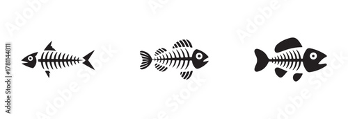Fish bone icon set, fish skeleton logo icon, fish bone silhouette vector set, fish skeleton, vector illustration EPS 10.