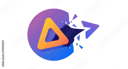 A colorful logo featuring a triangle inside a circle, with a shattered effect on one side.