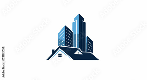 Modern architectural design featuring a residential roofline topped by sleek, contemporary skyscrapers.