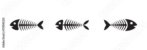 Simple fish bone icon, fish bone logo, fishbone silhouette swimming, silhouette fish vector icon, vector illustration EPS 10