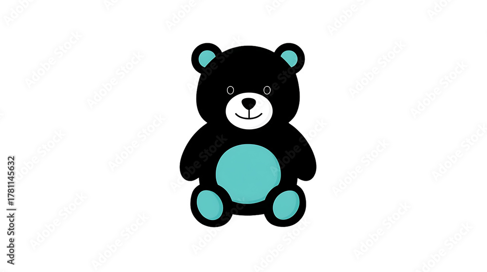 Fototapeta premium Cute black teddy bear with teal accents isolated on transparent background