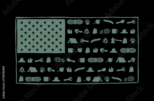 USA flag hiking and camping style