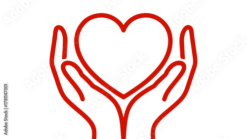 Vector icon two hands holding, embracing heart on transparent background, symbolizing care and love