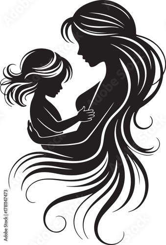 Elegant silhouette of a mother tenderly holding her young child symbolizing unconditional love family bond and nurturing care in a beautiful artistic representation
