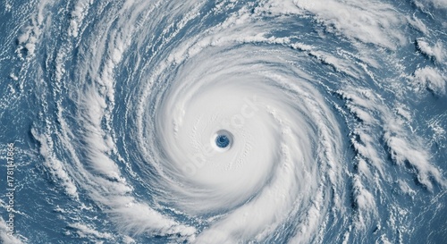 Satellite view of a powerful hurricane swirling over the ocean, a natural disaster