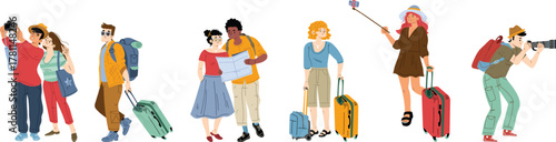 Tourists go sightseeing and take photos in travel