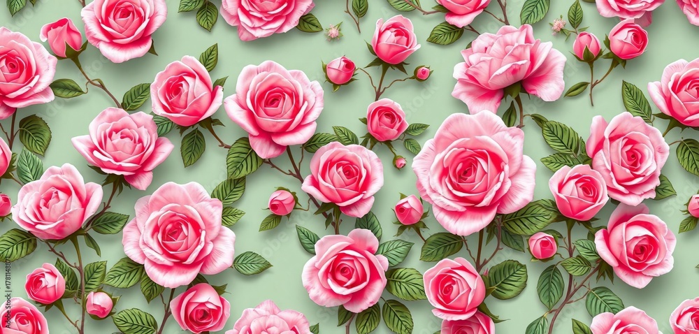 Fototapeta premium Seamless pink rose wallpaper, delicate floral design , feminine, seamless