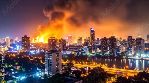 Wallpaper Mural Cityscape at night with illuminated buildings and overcast sky above river Torontodigital.ca