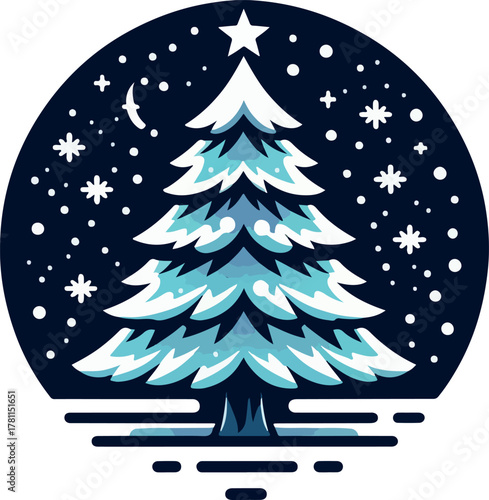 Snowy christmas tree logo icon vector white background .