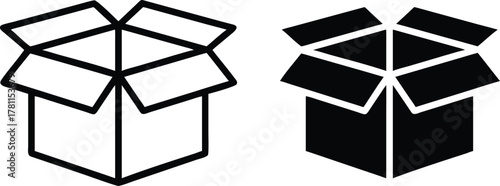 Open Cardboard Box and Unboxing E-Commerce Package Icon Set or Vector Silhouette. .eps