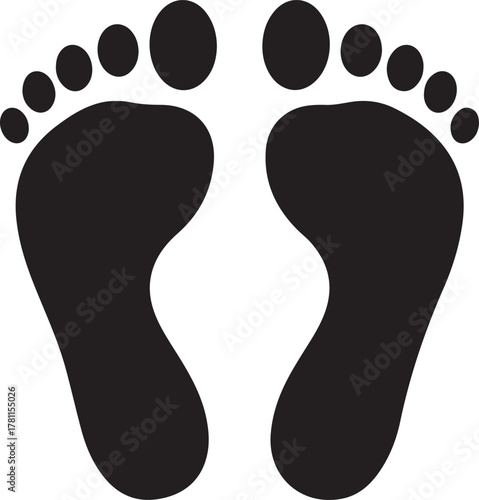 Black footprints silhouette on white background