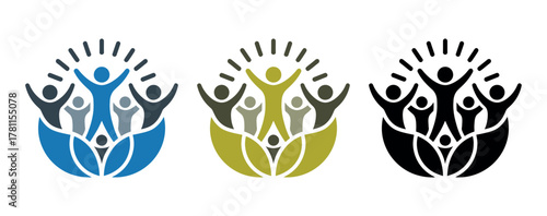 Diverse group of stylized people celebrating together in a united community.