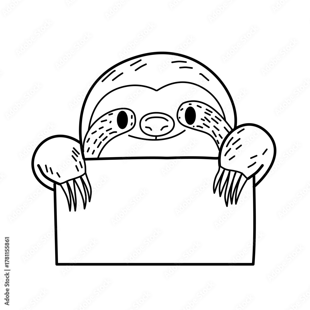 Naklejka premium Sloth Holding Sign Vector Illustration – Cute Animal Outline Clipart
