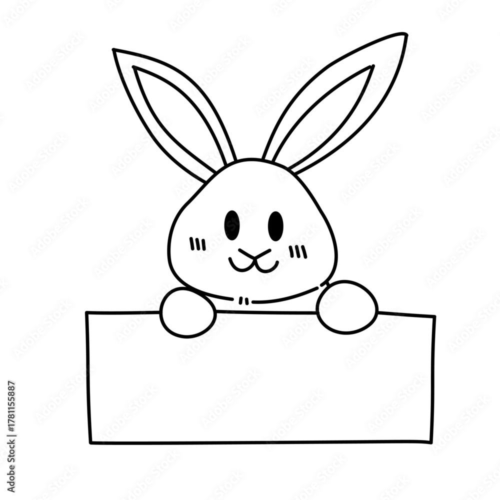 Obraz premium Rabbit Holding Sign Vector Illustration – Cute Animal Outline Clipart