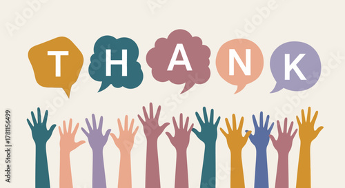 Thank You Message with Raised Hands and Speech Bubbles A Gesture of Appreciation & Gratitude