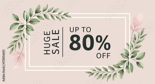 Floral Frame Huge Sale Up to 80% Off Promotion Banner