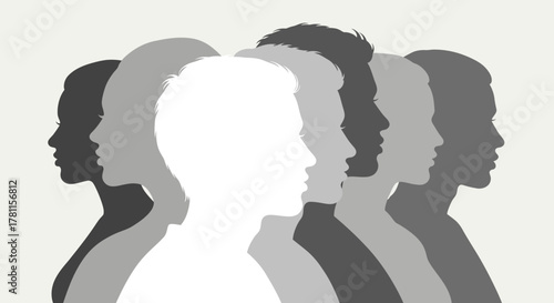 Diverse group of profiles in grayscale, symbolizing unity and individuality within a community