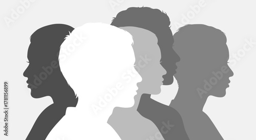 Diverse Group of Silhouetted Heads Representing Humanity and Unity