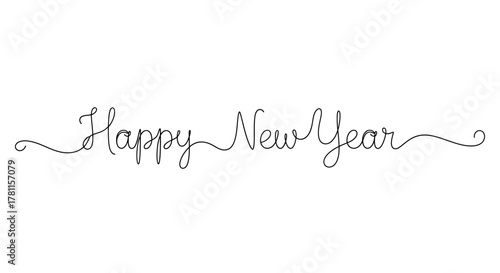 Elegant Happy New Year Script A Continuous Line Design for Festive Greetings