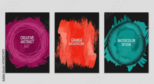 Creative Abstract Art Watercolor Design Grunge Background Brush Strokes on Black