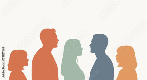 Silhouettes of People Standing Together in Different Colors