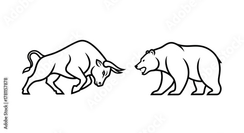 Bull and Bear Market Symbols Representing Financial Investment and Stock Trading Trends