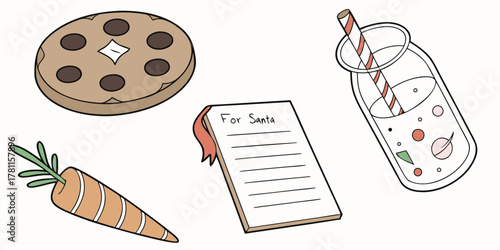 A treat for santa including a cookie milk carrot and a handwritten santa list