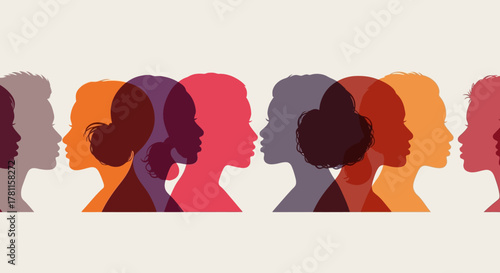 Diverse Silhouettes A Seamless Blend of Cultures and Perspectives in a Colorful Display