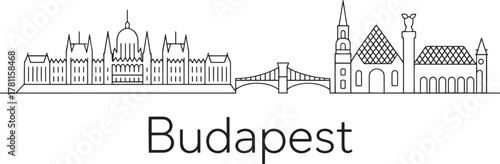 Budapest hungary cityscape skyline travel line graphic city vector panorama famous architecture outline drawing